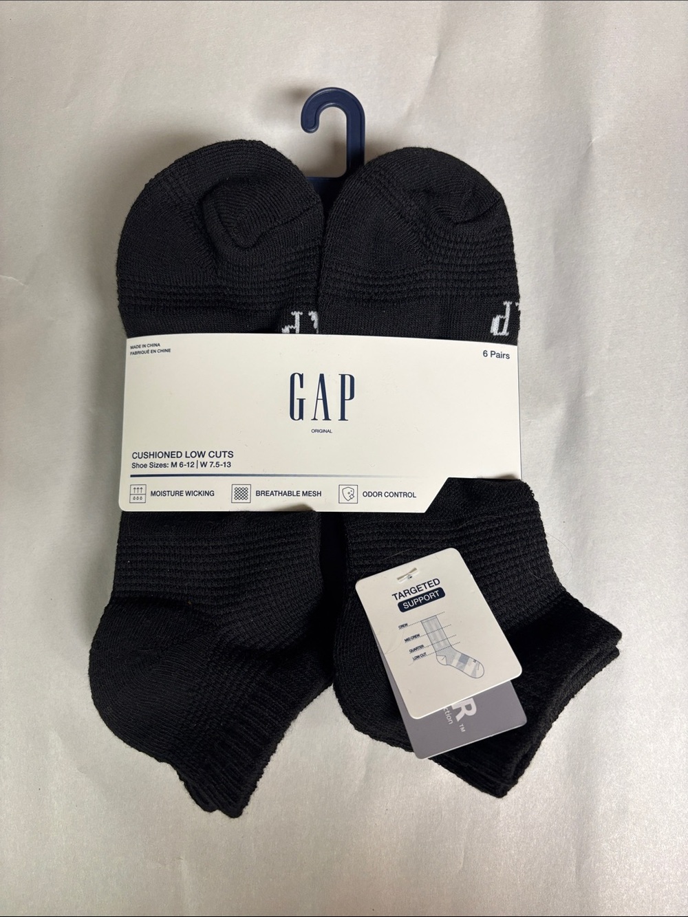 New Gap Socks Men’s Cushioned Low Cuts 6 Pair Black Socks Casual Activewear